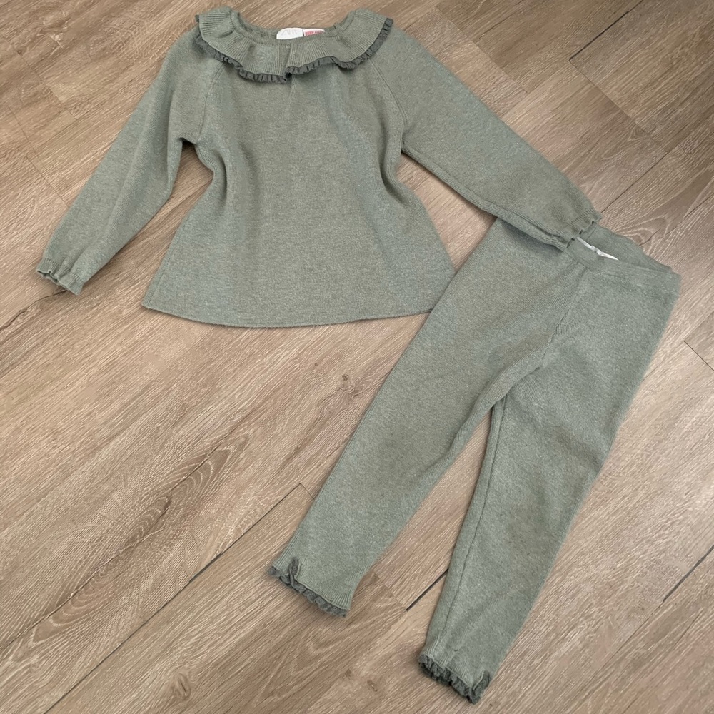 Zara toddler ribbed ruffle long sleeve & pants set